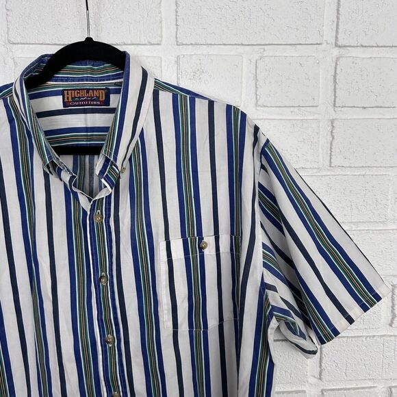 Vintage Shirt Button Up Highland Outfitters Mens Large Vertical Stripes - Picture 1 of 8